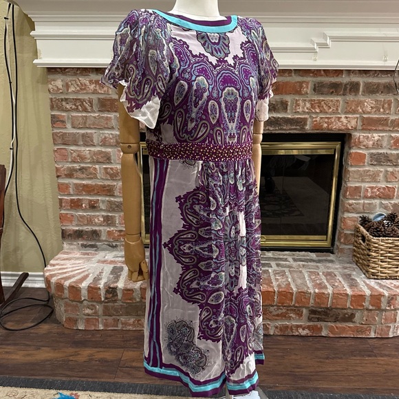 100% Silk Nicole by Nicole Miller Y2K Purple and Blue Paisley Dress / 10 / EUC - Picture 4 of 9
